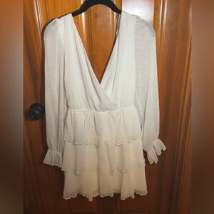 White Ruffled Tiered Long Sleeve Sundress - Brand New